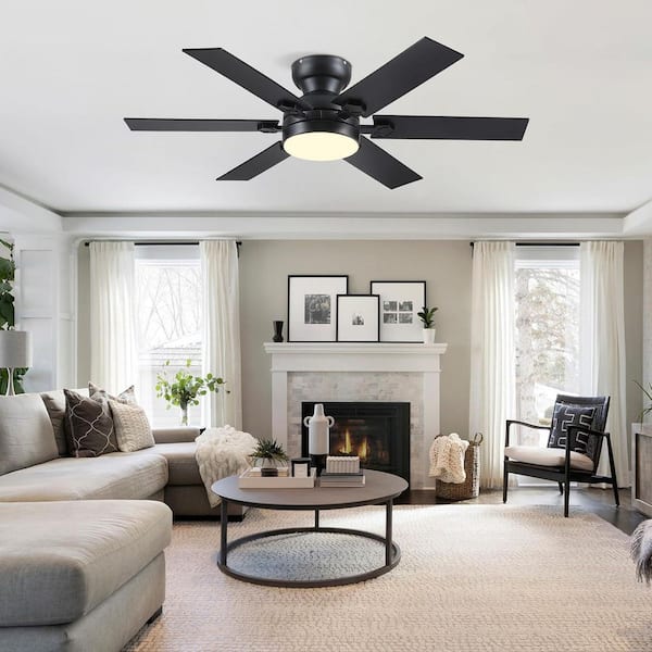 52 in. Indoor/Outdoor 6-Speed Black Ceiling Fan with Integrated Dimmable LED Light and Remote/APP Control