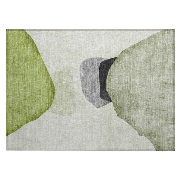 HomeRoots Green Black and Gray 2 ft. x 3 ft. Woven Abstract Rectangle Indoor/Outdoor Area Rug