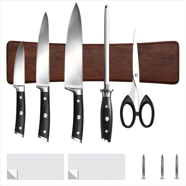 4-Knife 10 in. Wood Magnetic Knife Strips, Knife Holder for Kitchen Utensil Organizer