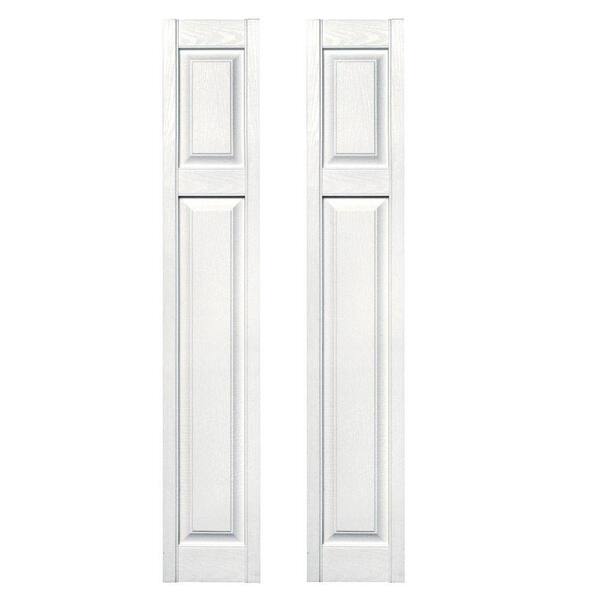 Builders Edge 12 in. x 67 in. Cottage Style Raised Panel Vinyl Exterior Shutters Pair in #117 Bright White