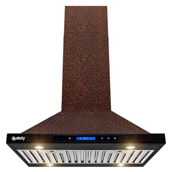 AKDY 30 in. 343 CFM Convertible Kitchen Island Mount Range Hood in Embossing Copper with LED and Touch Panel