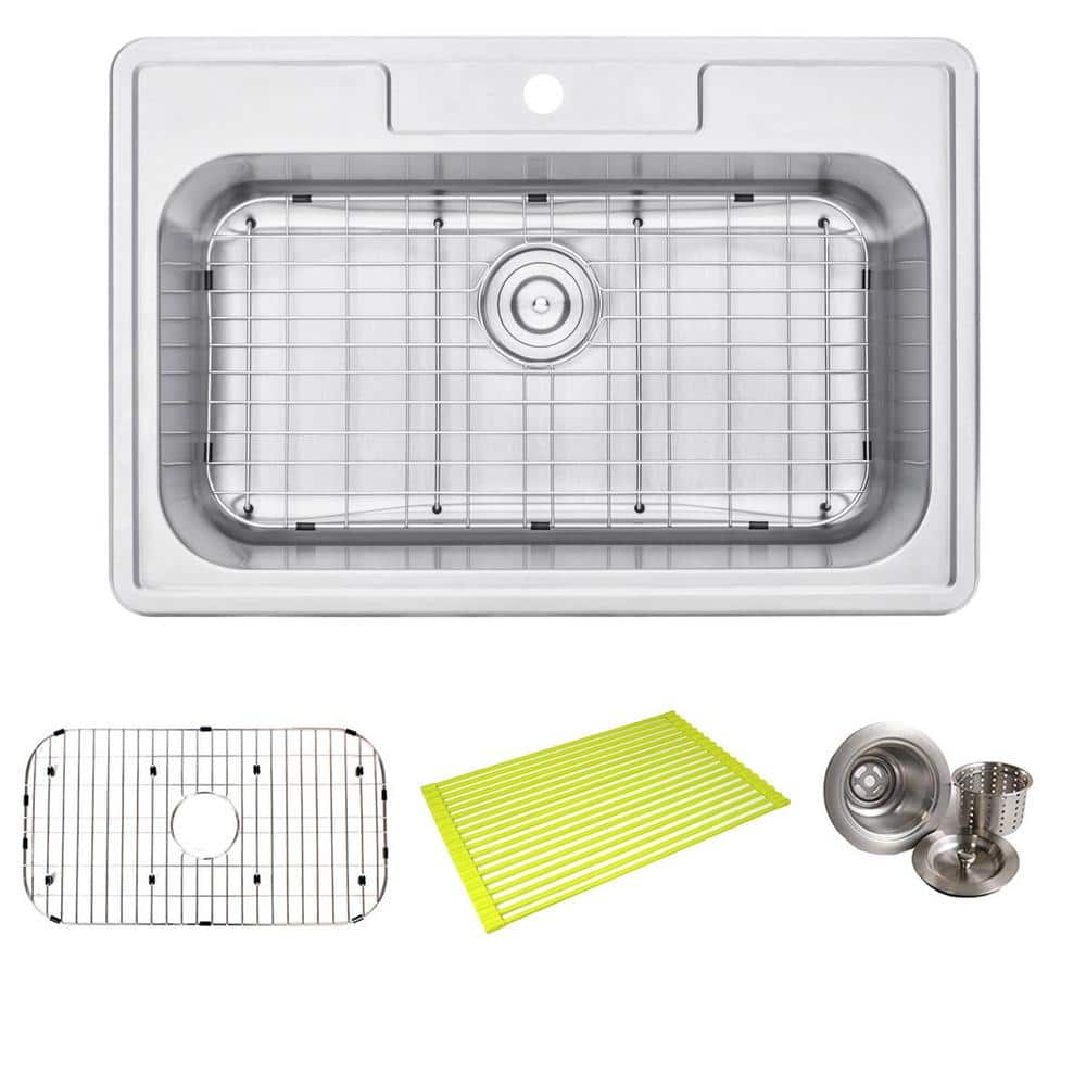 Topmount Drop In Stainless Steel 33 in. x 22 in. x 9 in. Deep 1 Faucet Hole Single Bowl Kitchen Sink with Accessories price history on PriceWatchPro