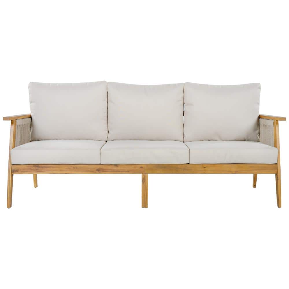 Teak Outdoor Acacia Wood 3-Seater Patio Sofa Set with Cushion price history on PriceWatchPro