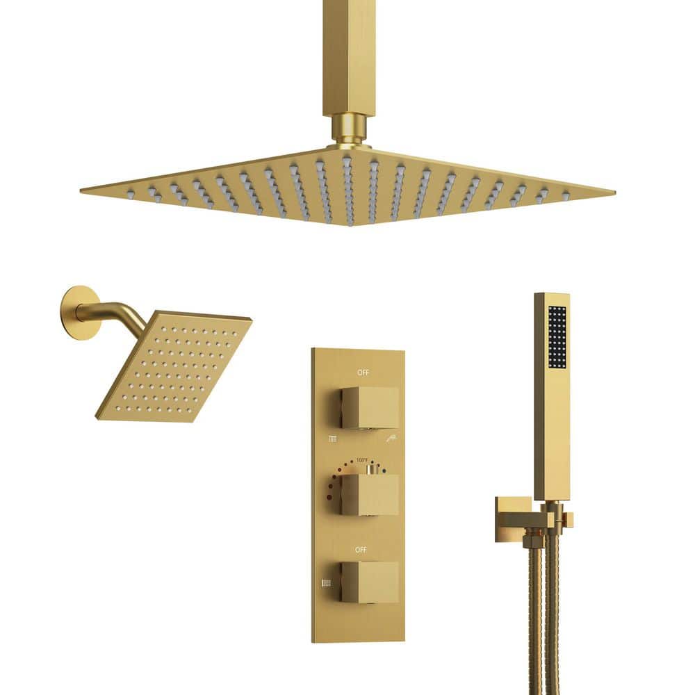 5-Spray Ceiling Mount Shower Head With Handheld Shower Head 2.5 GPM in Brushed Gold price history on PriceWatchPro
