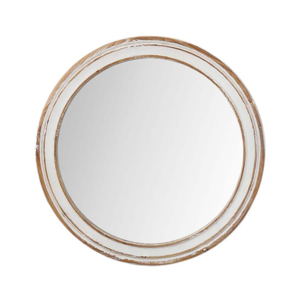 White 24 in W x 24 in. H Round Wood Wall Bathroom Vanity Mirror, for Bedroo