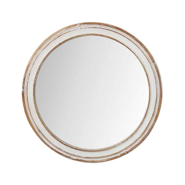 Unbranded White 24 in W x 24 in. H Round Wood Wall Bathroom Vanity Mirror, for Bedroom, Entryway, Living Room and Office