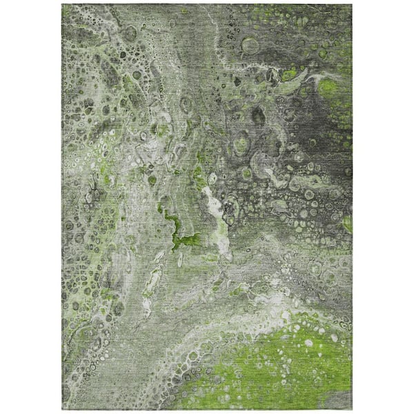 Artichoke Green, Ivory 10 ft. x 14 ft. Woven Abstract Polyester Rectangle Indoor / Outdoor Area Rug
