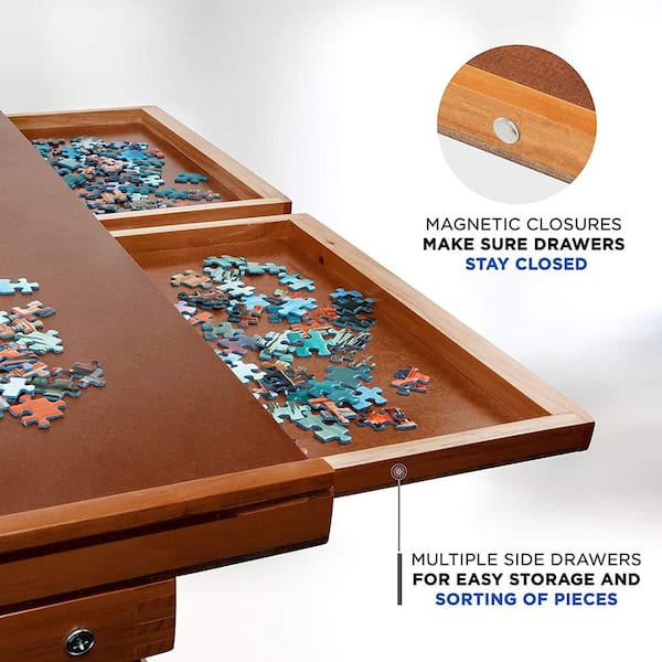 1000 Piece Wooden Jigsaw Puzzle Board - 4 Drawers, Rotating Puzzle Table, 30” X 22” Jigsaw Puzzle Table