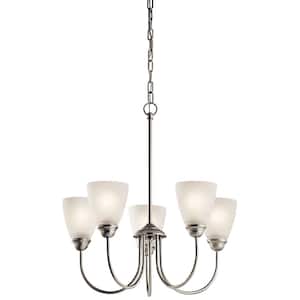 Jolie 22 in. 5-Light Brushed Nickel Transitional Shaded Bell Chandelier for Dining Room