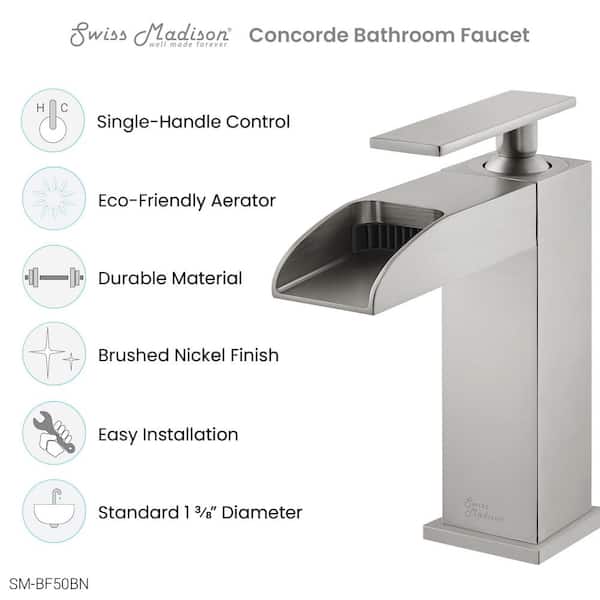 Concorde Single-Handle Single-Hole Waterfall Bathroom Faucet in Brushed Nickel