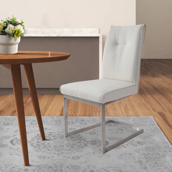 Benjara White Vegan Faux Leather Breuer Style Dining Chair (Set Of 2 ...