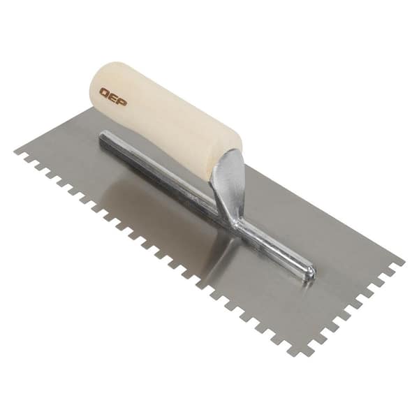 QEP 1/4 in. x 1/4 in. x 1/4 in. Traditional Carbon Steel Square-Notch Flooring Trowel with Wood Handle