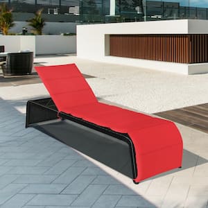 Adjustable Patio Wicker Outdoor Lounge Chair with Red Cushion