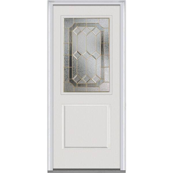 MMI Door 32 in. x 80 in. Majestic Elegance Right-Hand Inswing 1/2-Lite Decorative Primed Fiberglass Smooth Prehung Front Door