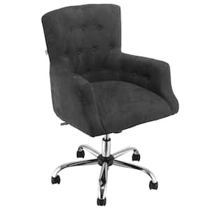Carbon Black, Mid Back Modern Home Office Chair with Tufted Button Design and Padded Armrests, Swivel Computer Desk