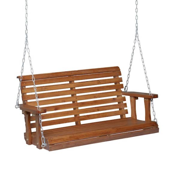 Karl home 4 ft. Brown Wood Patio Swing Upgraded Seat Depth and Back Height