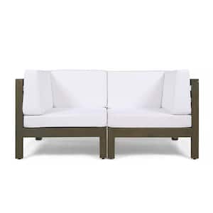 Brava Grey 2-Piece Acacia Wood Outdoor Patio Loveseat with White Cushions
