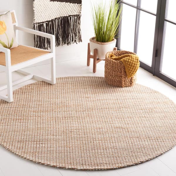 Natural Fiber Beige/Ivory 6 ft. x 6 ft. Solid Woven Round Area Rug