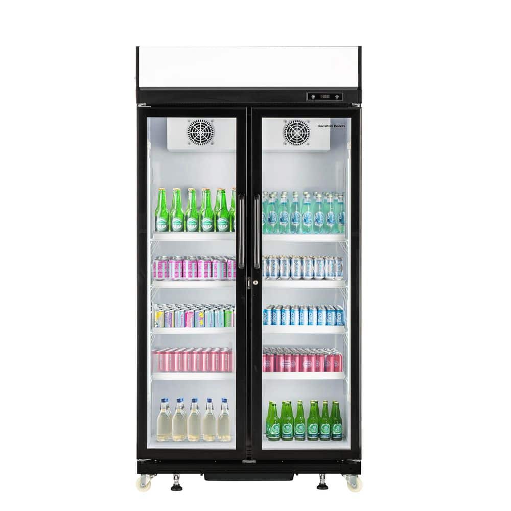 20.5 cu. ft. Commercial 2-Door Glass Display Fridge in Black