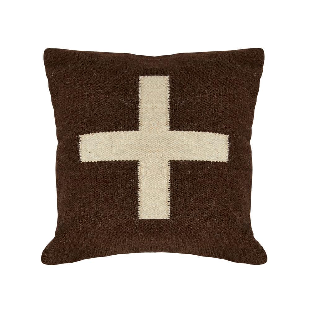 Brown and Cream Cotton Wool Square Throw Pillow
