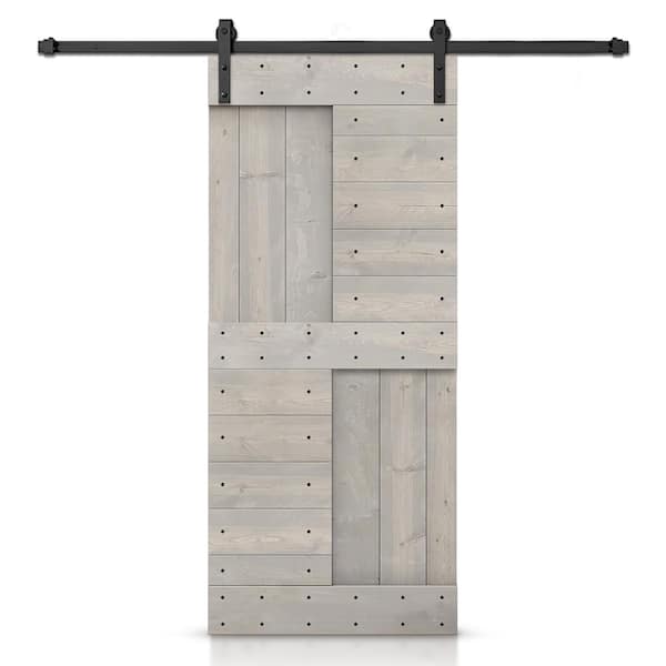 CALHOME 30 in. x 84 in. Silver Gray Stained DIY Knotty Pine Wood Interior Sliding Barn Door with Hardware Kit