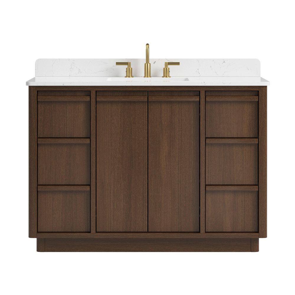 Malia 49 in. Single Sink Freestanding Brown Bath Vanity with Carrara White Engineered Stone Top and Backsplash Assembled price history on PriceWatchPro