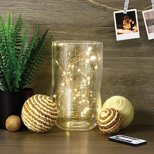 30-Light 10 ft. USB or Battery Operated Mini LED Indoor Copper Warm White Fairy String Light w/Remote & 8 Clips(24-Pack)
