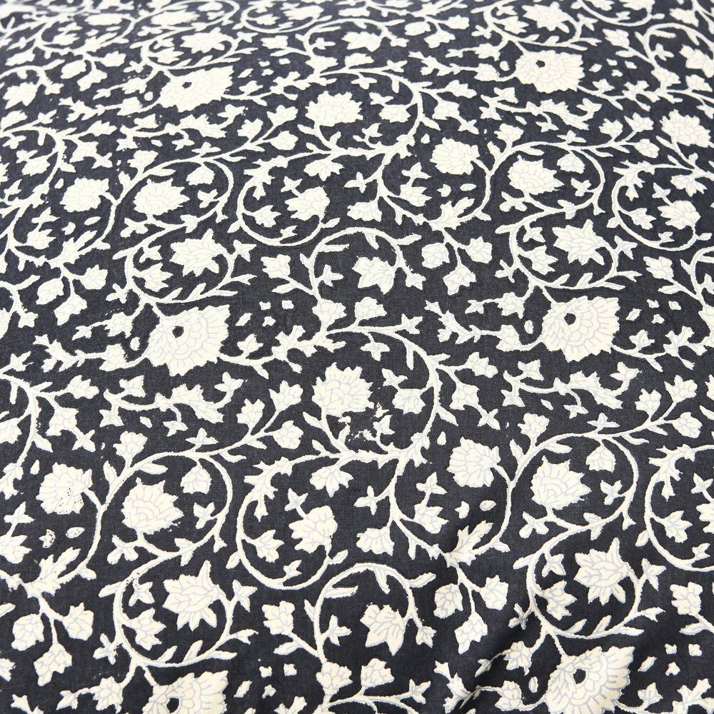 Vintage Black and White Floral Cotton Throw Pillow