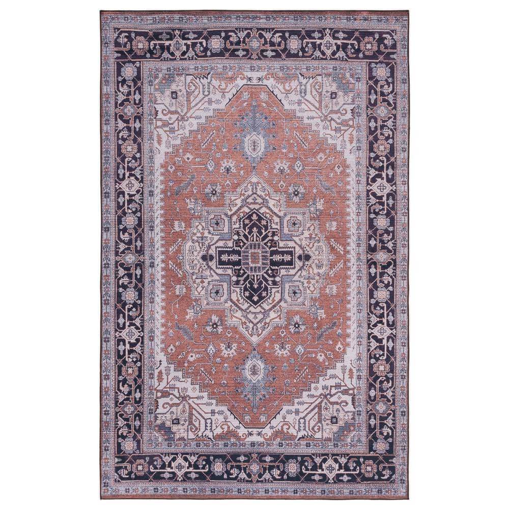Rust Navy Rug SAFAVIEH Tuscon Rust/Navy 8 ft. x 10 ft. Machine Washable Floral ...