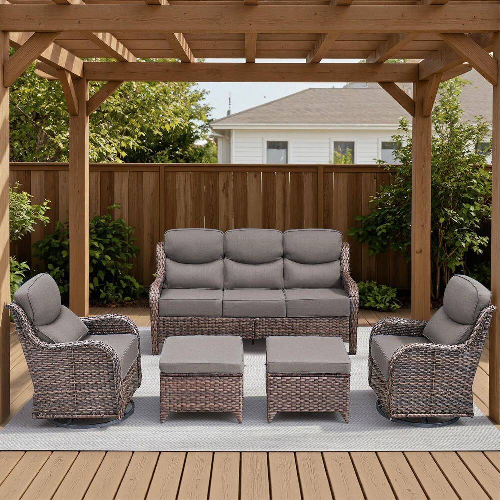 Arcadia Brown 5-Piece Wicker Patio Conversation Set with Swivel Gliders and 6-Inch Thick Olefin Gray Cushions price history on PriceWatchPro