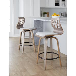 Folia 26 in. Light Grey Fabric, Light Grey Wood, and Black Metal Fixed-Height Counter Stool (Set of 2)