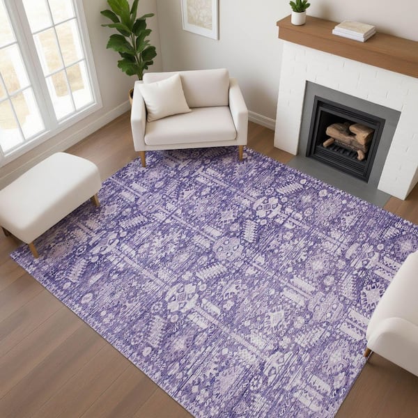 Mayfield Premium Machine Washable Abstract AMF1771 Purple 10 ft. x 14 ft. Area Rug