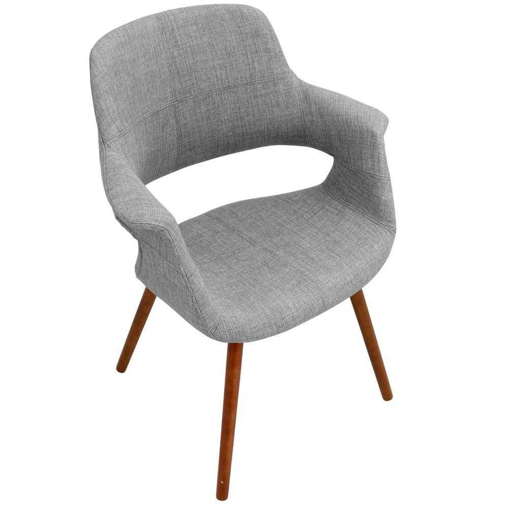 Mid-Century Modern Light Grey Parsons Arm Chair with Walnut Wood Legs