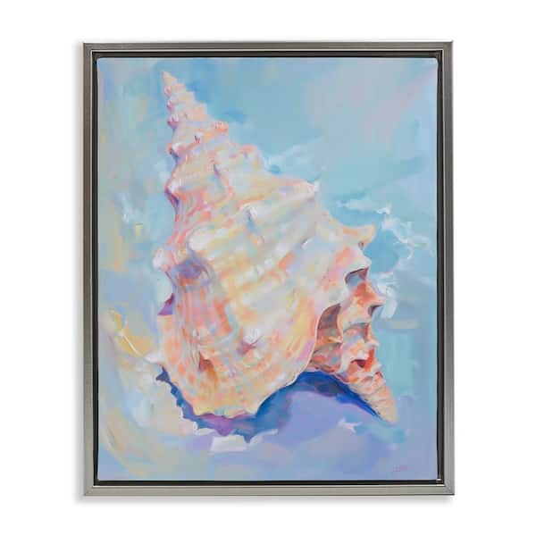 Stupell Industries Coastal Conch Shell by Arlington Prints Gray Floater Frame Animal Graphic Art Print 21 in. x 17 in.