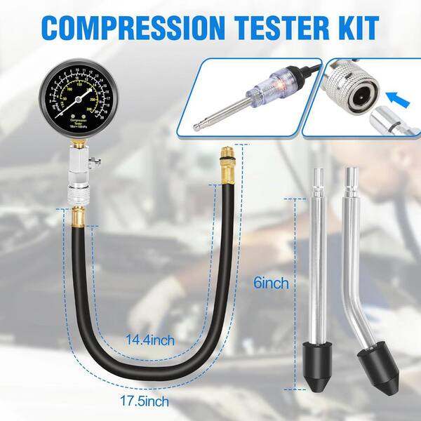 thumbnail image 2 of Small Engine Cylinder Compression Gauge Tester Kit – Gas Diagnostic Tool With Adaptors & Carrying Case 2 of 3