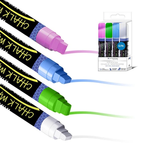 XTREME Auto Window Chalk Markers, 4 Pack Blue Green Pink White