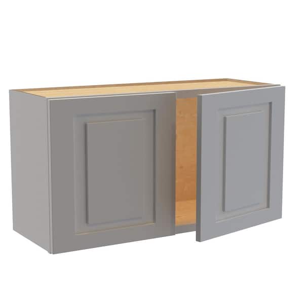 Home Decorators Collection Grayson 33 in. W x 12 in. D x 18 in. H Assembled Plywood Wall Bridge Kitchen Cabinet in Pearl Gray with Soft Close