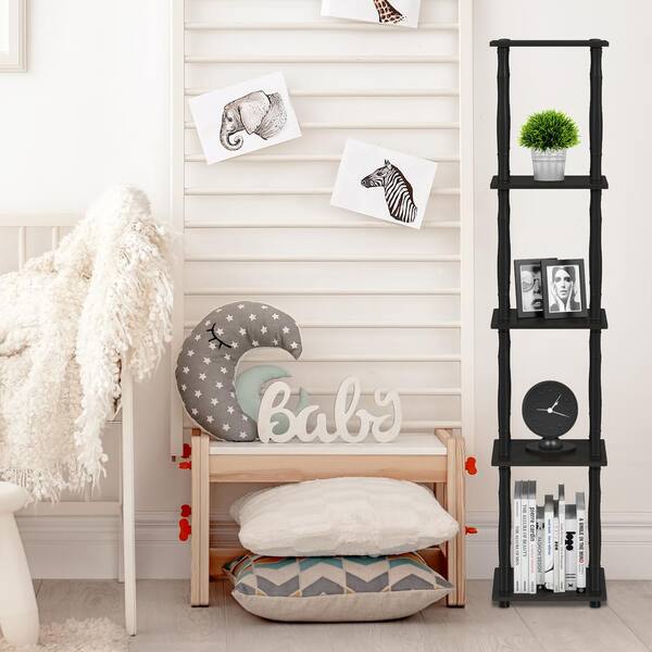 Furinno 57.7 in. Espresso/Black Plastic 5-shelf Corner Etagere Bookcase with Open Storage