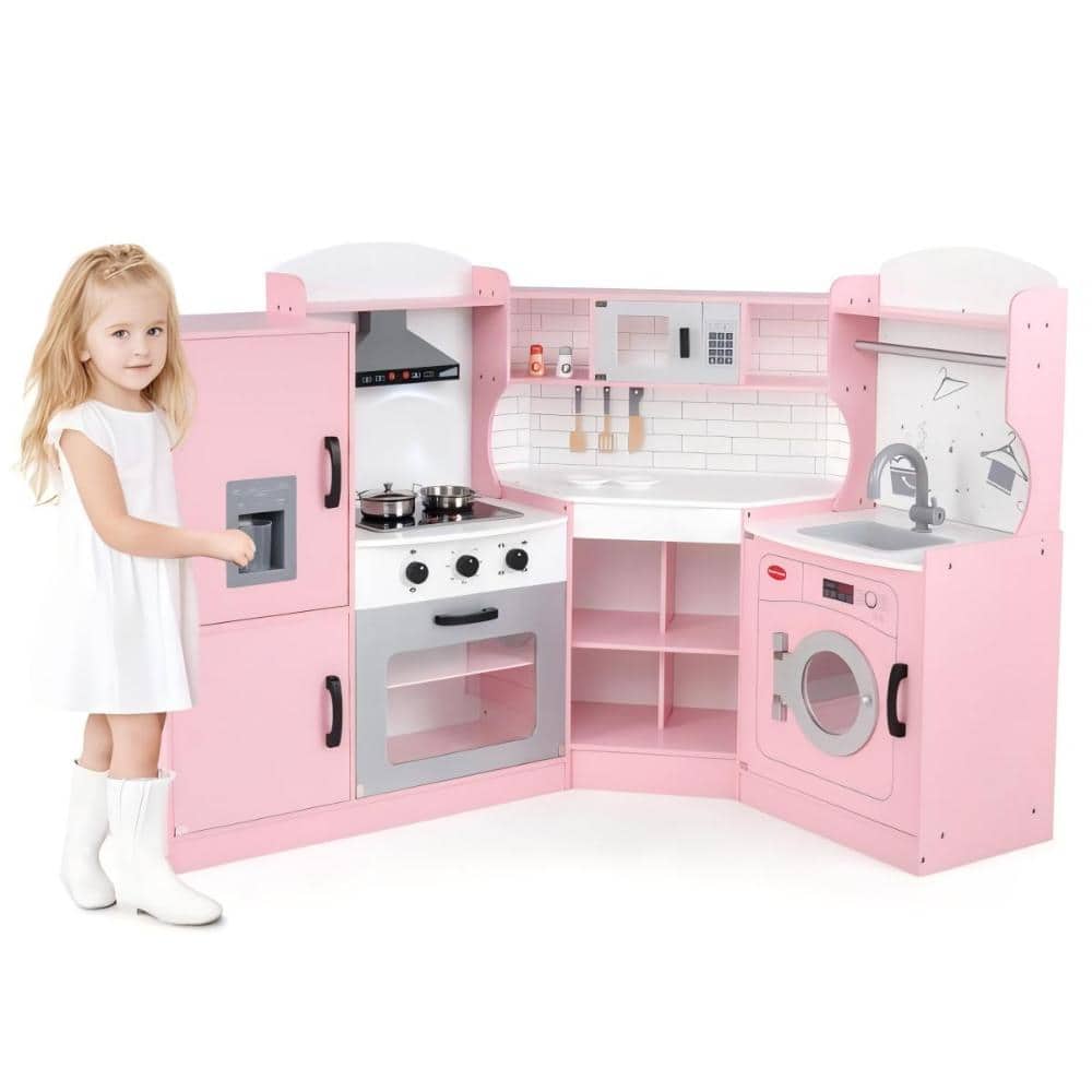 Corner Wooden Play Kitchen with Ice Maker, Washing Machine and Range Hood for Kids Ages 3 and Up price history on PriceWatchPro