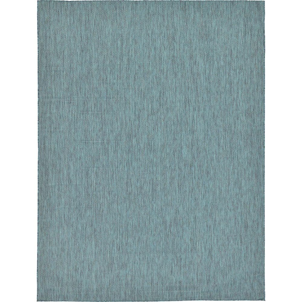 Teal and Navy Blue 9' x 12' Outdoor Flat Woven Rug