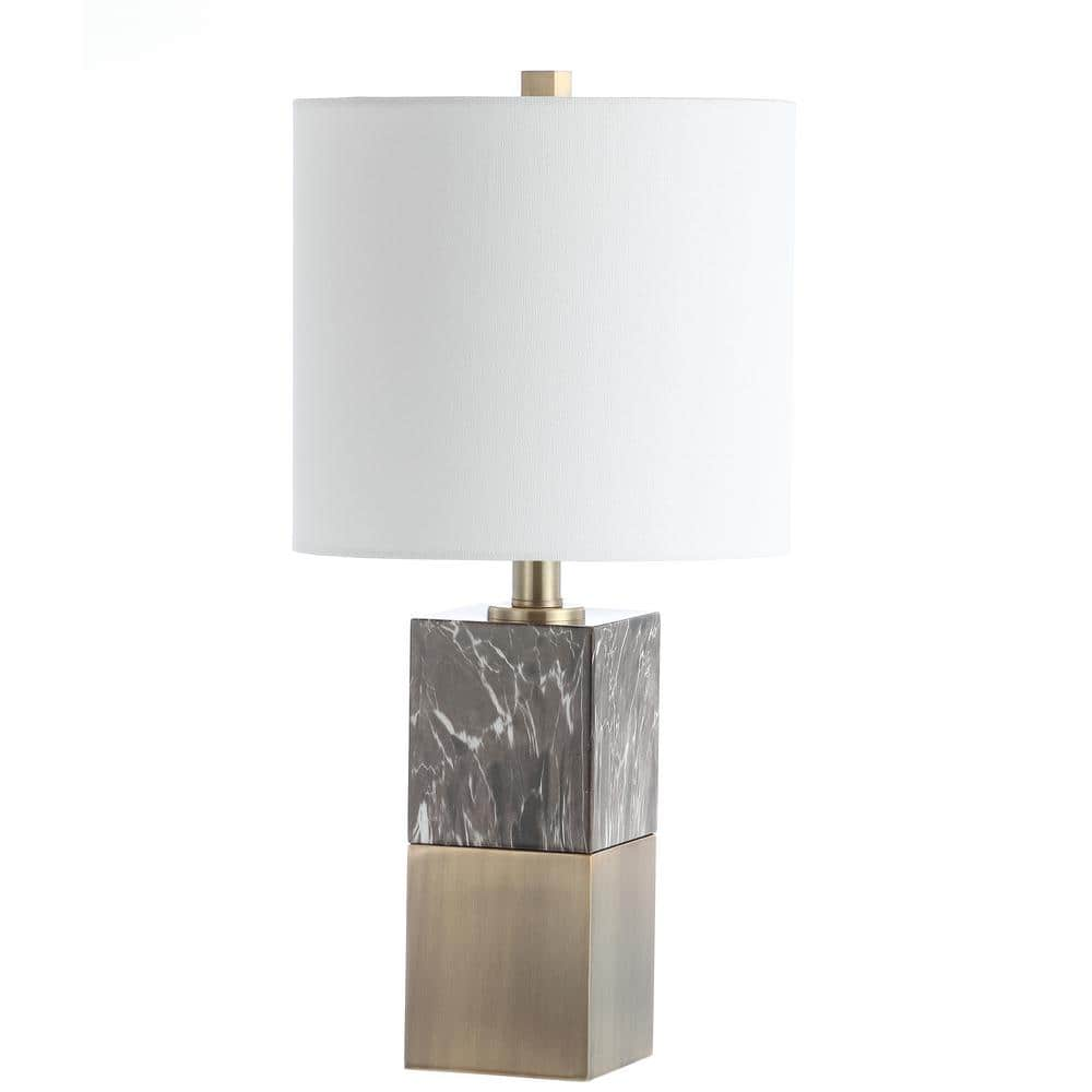 SAFAVIEH Kingsley 20.5 in. Dark Brown/Marble Table Lamp with Off-White ...