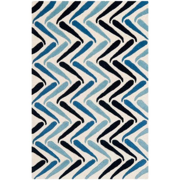 Soho 3 ft. x 4 ft. Ivory/Blue Striped Zig-Zag Area Rug