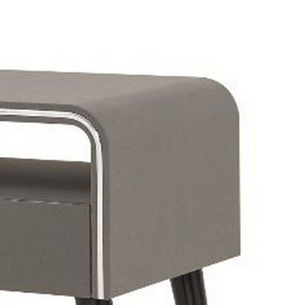 Gray and Brown Curved Edge 1 Drawer Nightstand with Chrome Trim