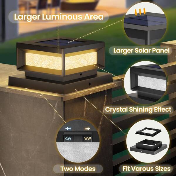 thumbnail image 2 of A-ffordable Decoration Solar LED Fence Post Cap Lights – 12-Pack, Black, Fits 4x4 5x5 6x6 Wood/PVC/Vinyl Posts 2 of 4