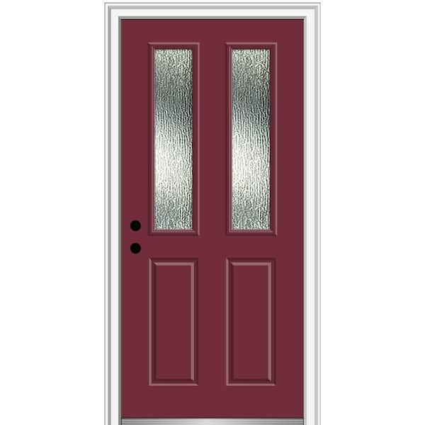 MMI Door Rain Glass 32 in. x 80 in. Right-Hand Inswing Burgundy Fiberglass Prehung Front Door on 4-9/16 in. Frame