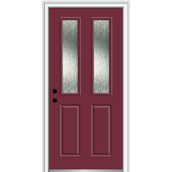 MMI Door 36 in. x 80 in. Right-Hand Inswing Rain Glass Burgundy Fiberglass Prehung Front Door on 6-9/16 in. Frame