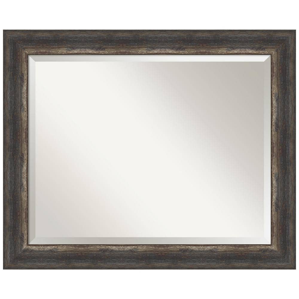 Rustic Char Bronze and Silver Wood Rectangular Wall Mirror 33x27 in