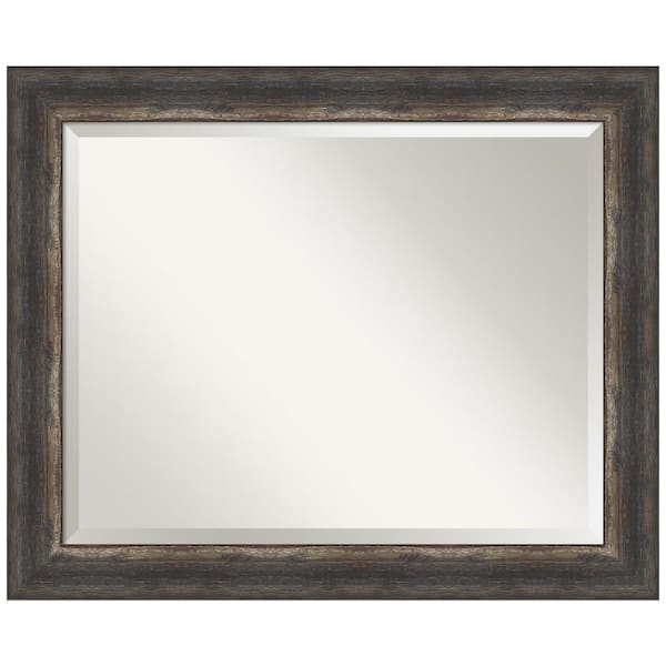 Amanti Art Medium Rectangle Bark Rustic Char Beveled Glass Casual Mirror (27.25 in. H x 33.25 in. W)