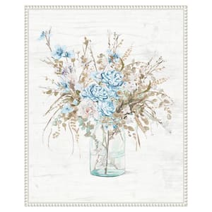 "Blue Flowers In Glass Vase" by Patricia Pinto 1-Piece Floater Frame Giclee Home Canvas Art Print 28 in. x 23 in.