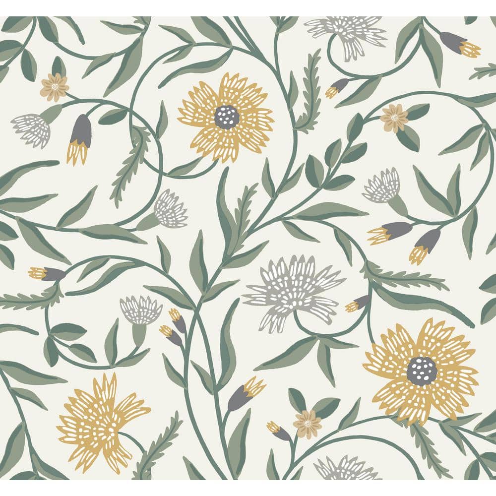 Gold and Green Floral Non-Pasted Washable Wallpaper